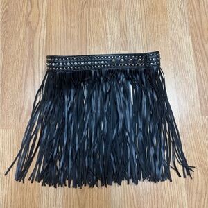 Studded Black Fringe Belt
